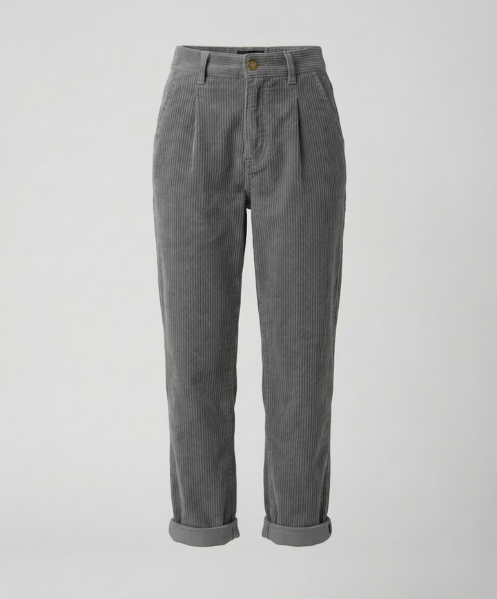 Women's corduroy trousers with high rise and rolled cuffs