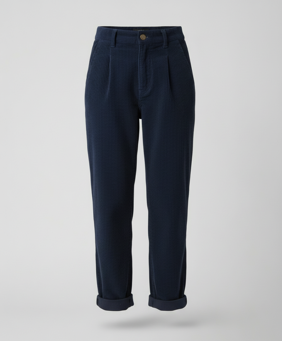 Women's corduroy trousers with high rise and rolled cuffs