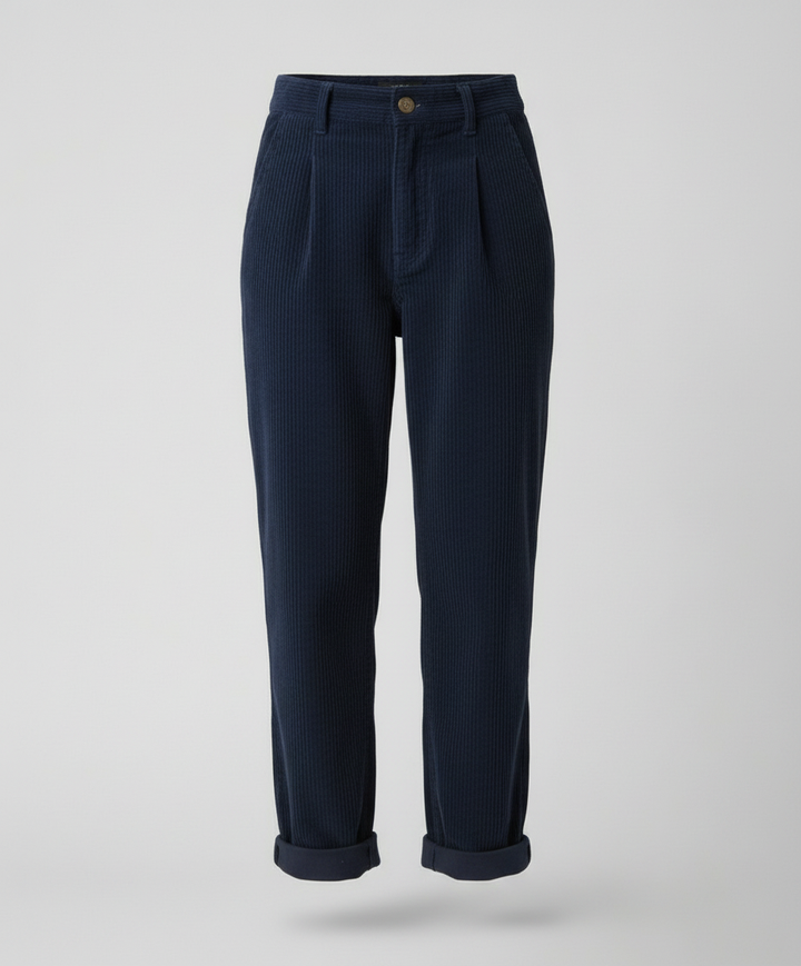 Women's corduroy trousers with high rise and rolled cuffs