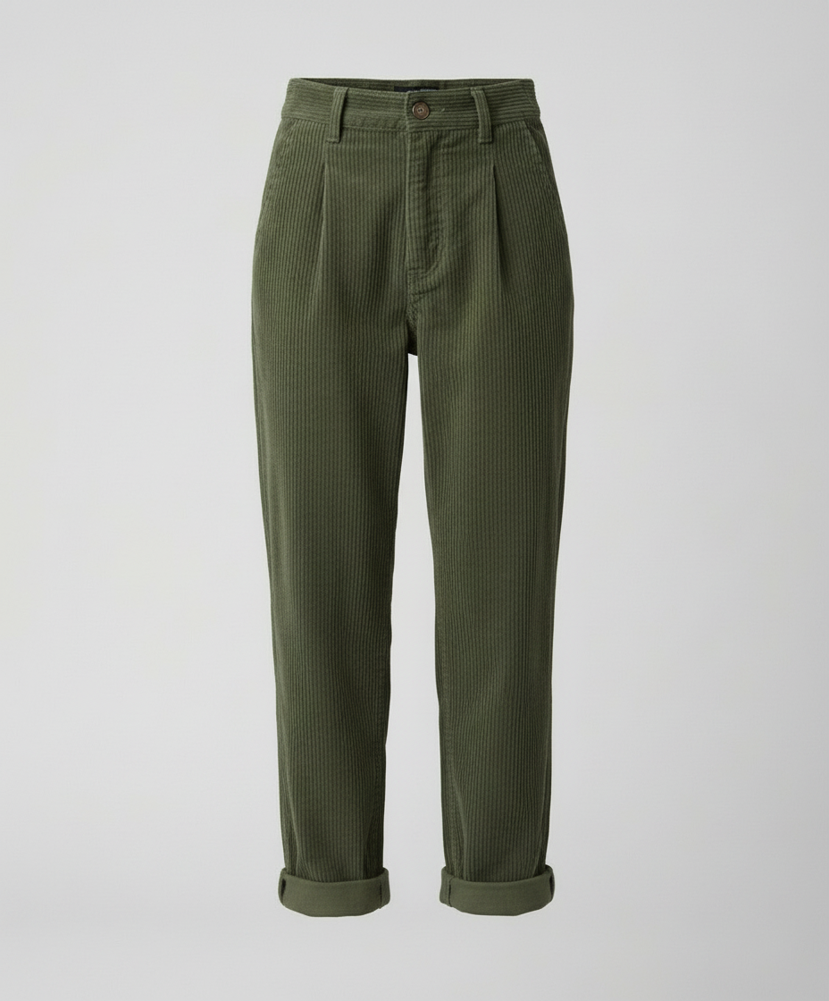 Women's corduroy trousers with high rise and rolled cuffs