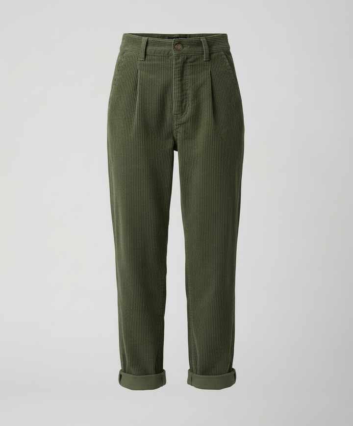 Women's corduroy trousers with high rise and rolled cuffs