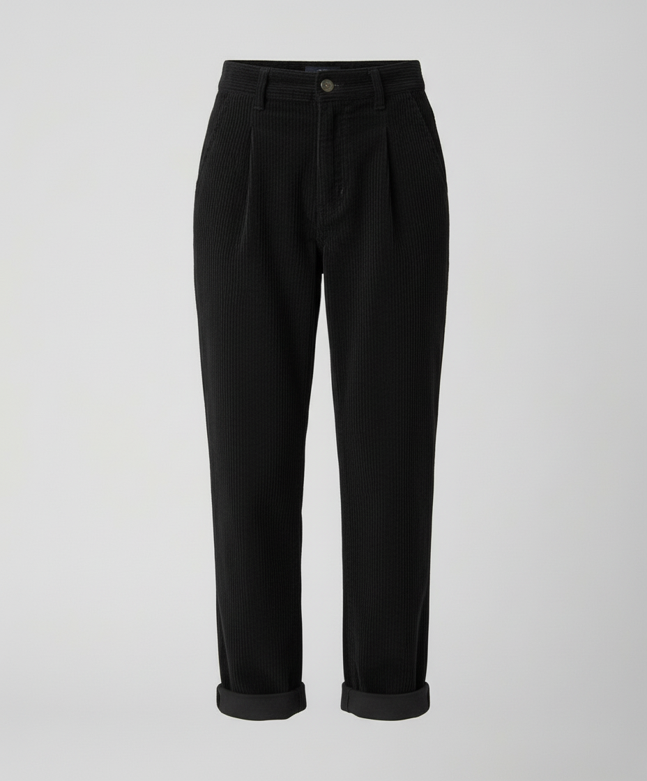 Women's corduroy trousers with high rise and rolled cuffs