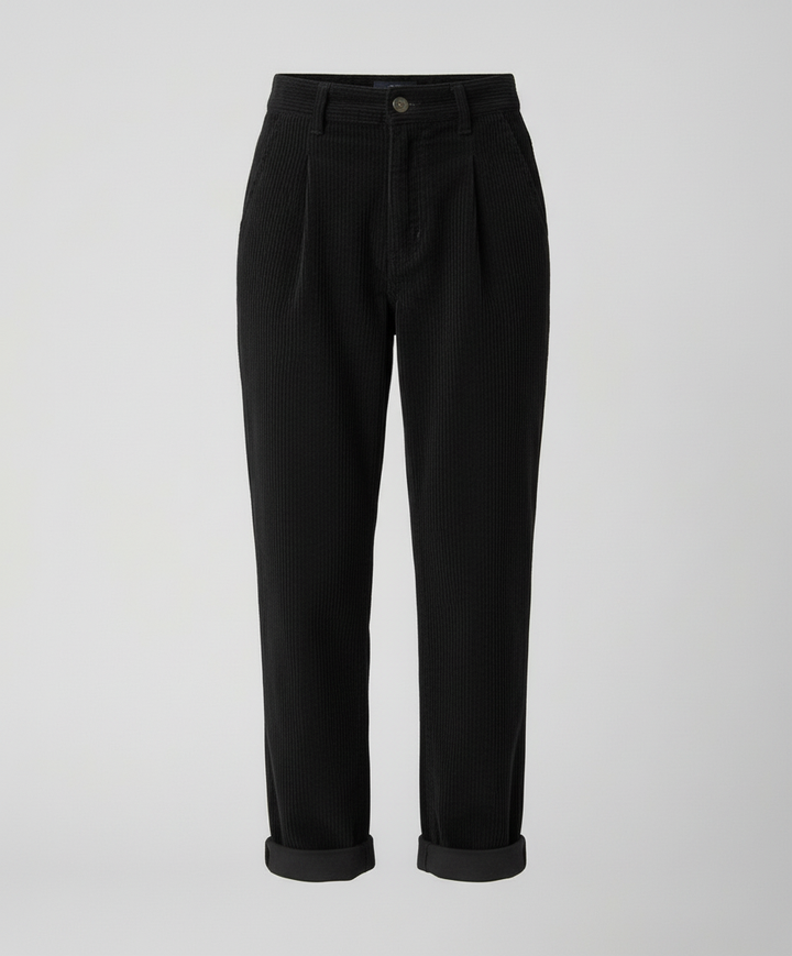 Women's corduroy trousers with high rise and rolled cuffs