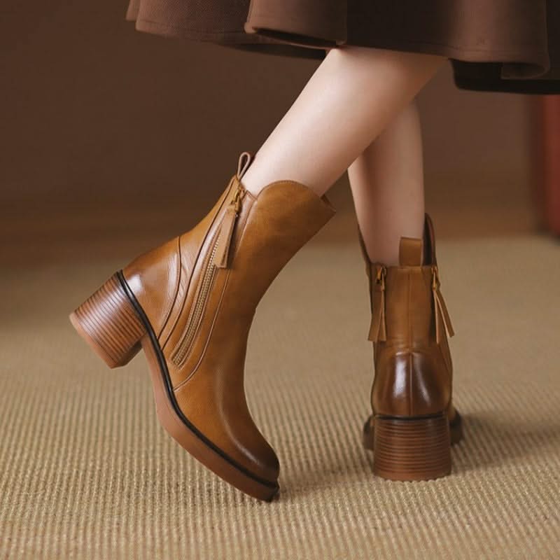 Women's ankle boots with side zippers and mid block heels