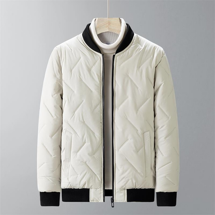 Quilted bomber jacket with ribbed trims, zip front and side pockets