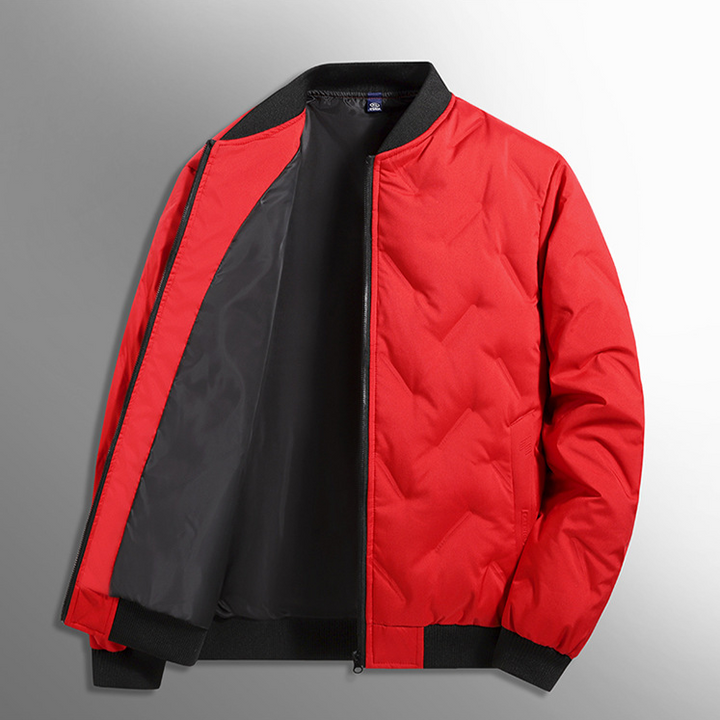 Quilted bomber jacket with ribbed trims, zip front and side pockets