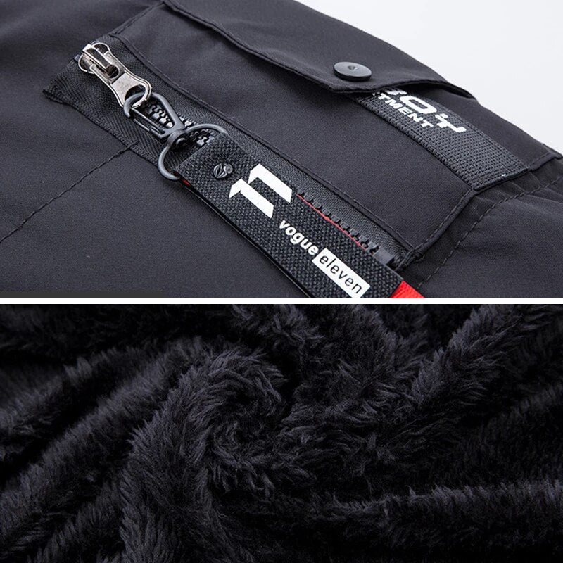 Men's longline padded hooded coat with faux fur trim and zipped pockets