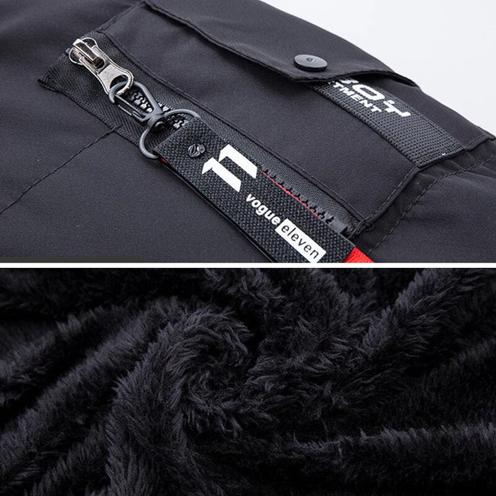 Men's longline padded hooded coat with faux fur trim and zipped pockets