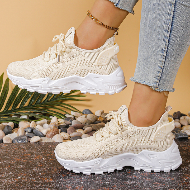 Low-top knit lace-up sneakers with chunky white soles