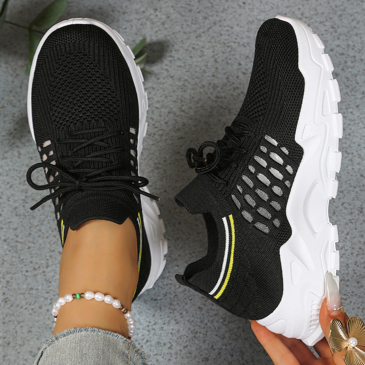 Low-top knit lace-up sneakers with chunky white soles