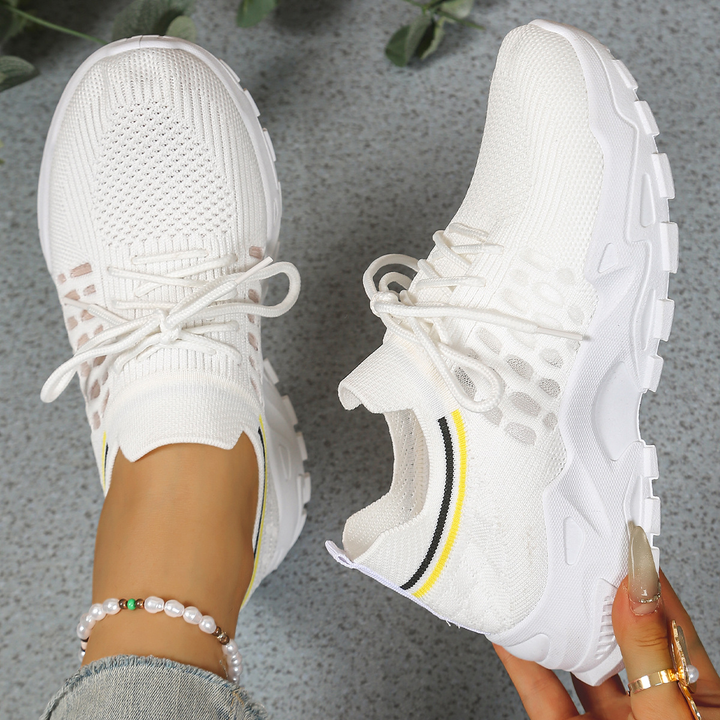 Low-top knit lace-up sneakers with chunky white soles