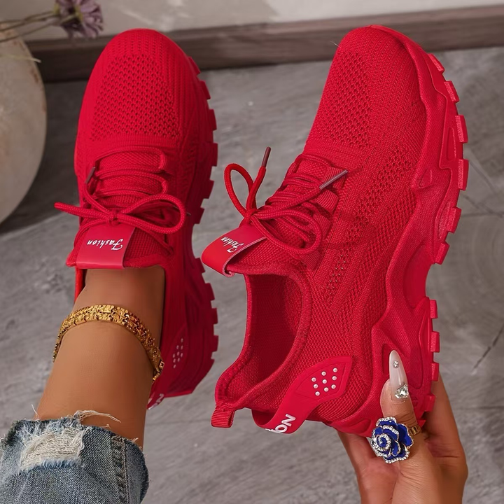 Low-top knit lace-up sneakers with chunky white soles