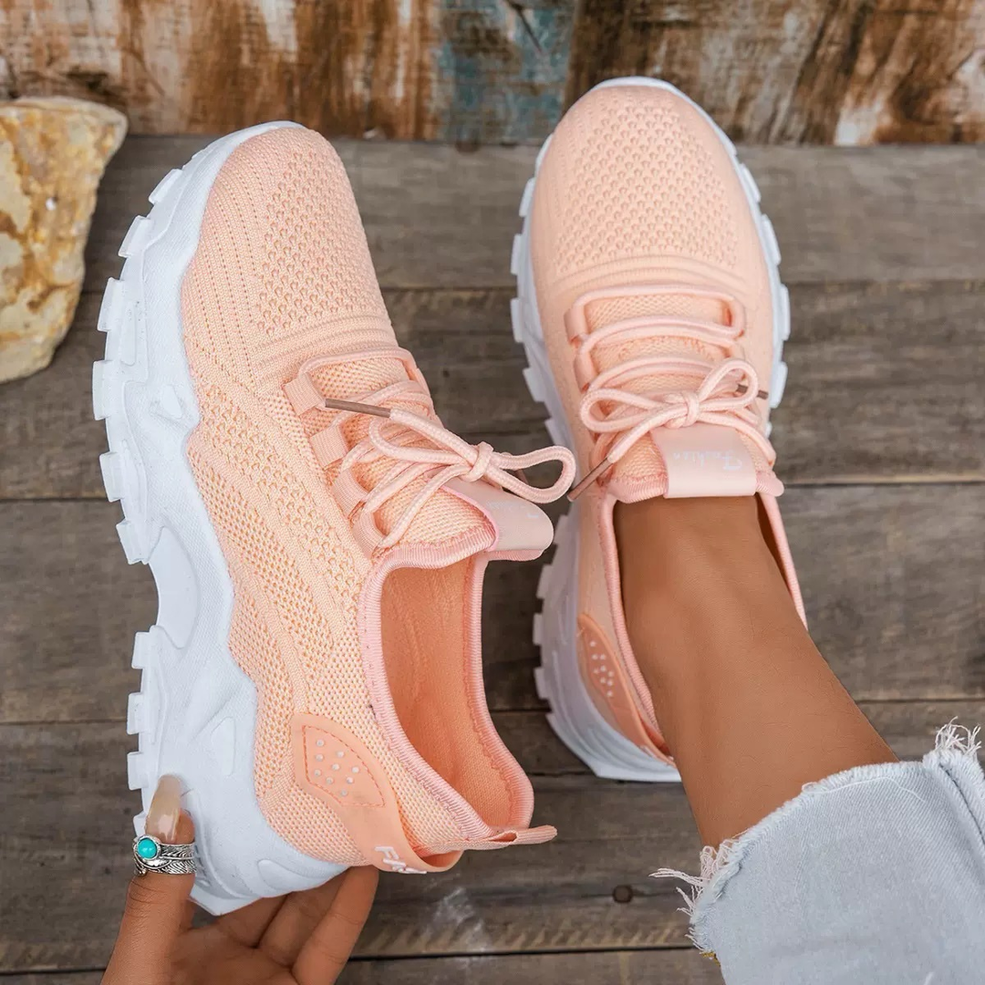 Low-top knit lace-up sneakers with chunky white soles