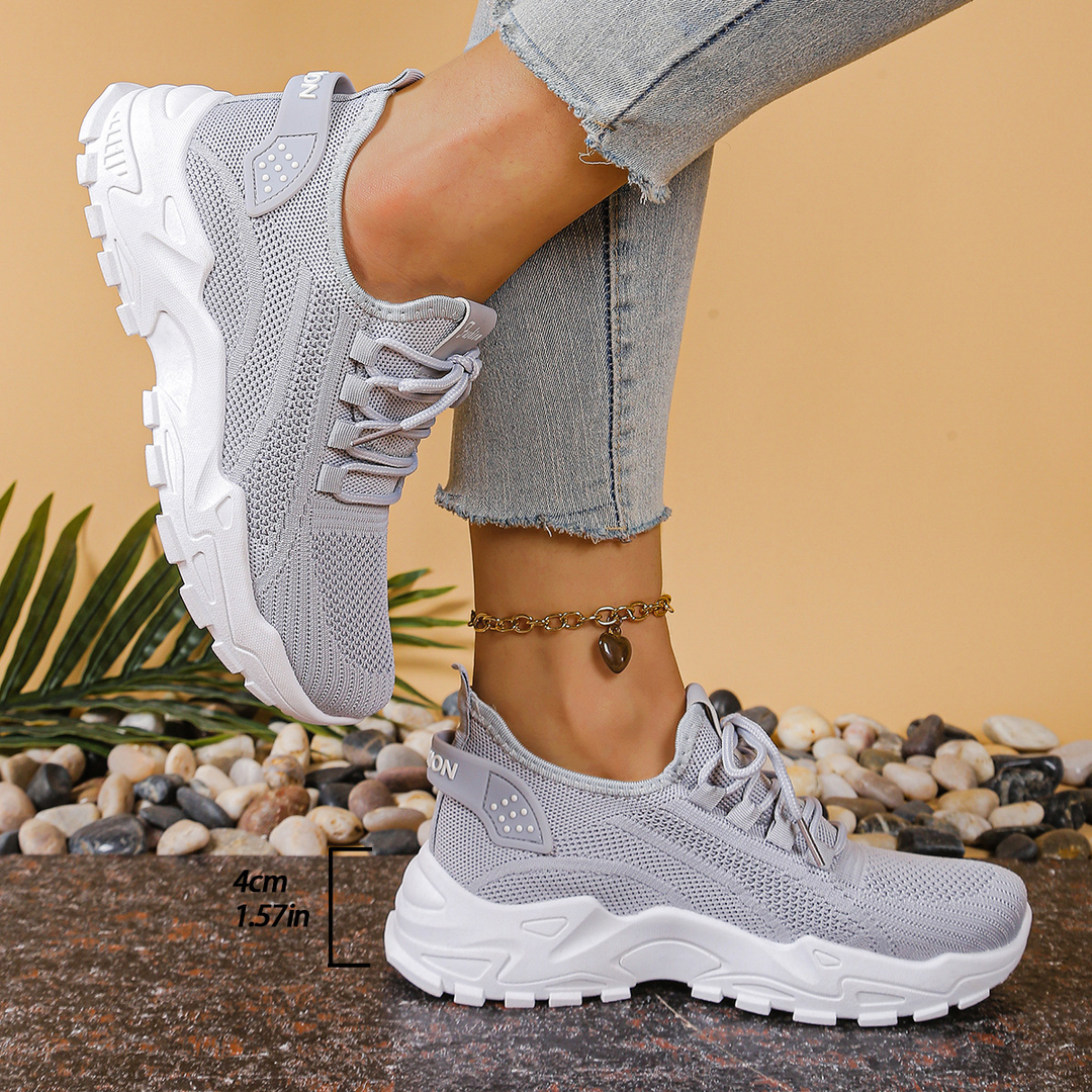 Low-top knit lace-up sneakers with chunky white soles