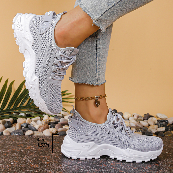 Low-top knit lace-up sneakers with chunky white soles