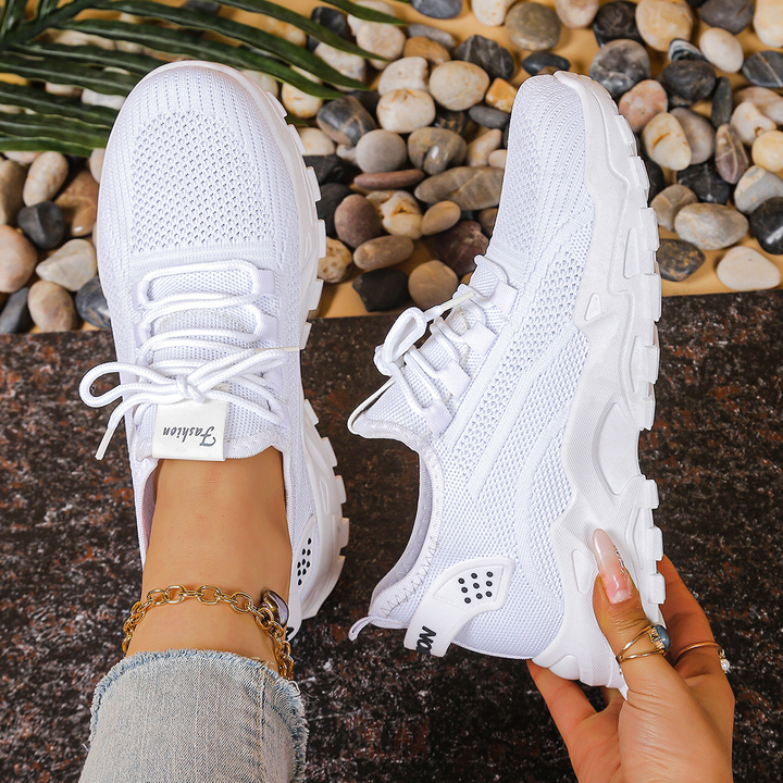 Low-top knit lace-up sneakers with chunky white soles