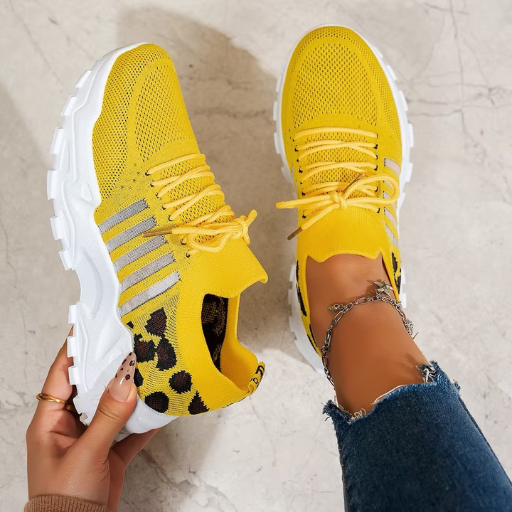 Low-top knit lace-up sneakers with chunky white soles