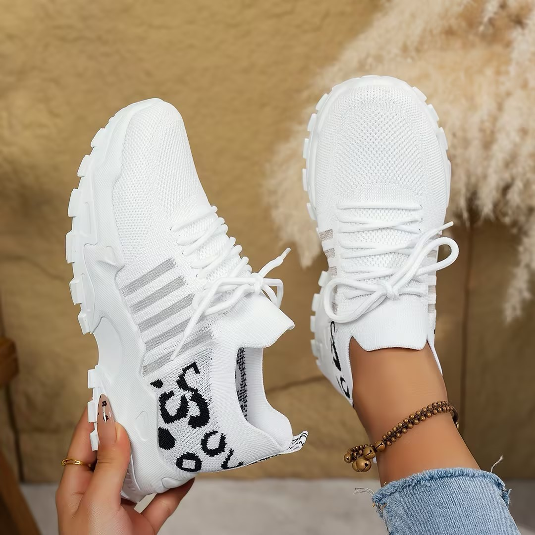 Low-top knit lace-up sneakers with chunky white soles