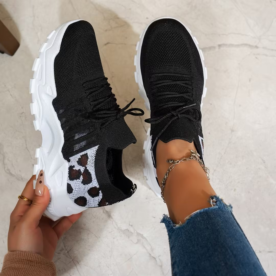 Low-top knit lace-up sneakers with chunky white soles