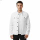 Men's ivory denim jacket with mandarin collar, long sleeves and buttoned chest pockets