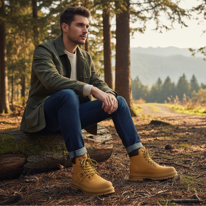 Men's lace-up ankle boots with rugged lugged soles