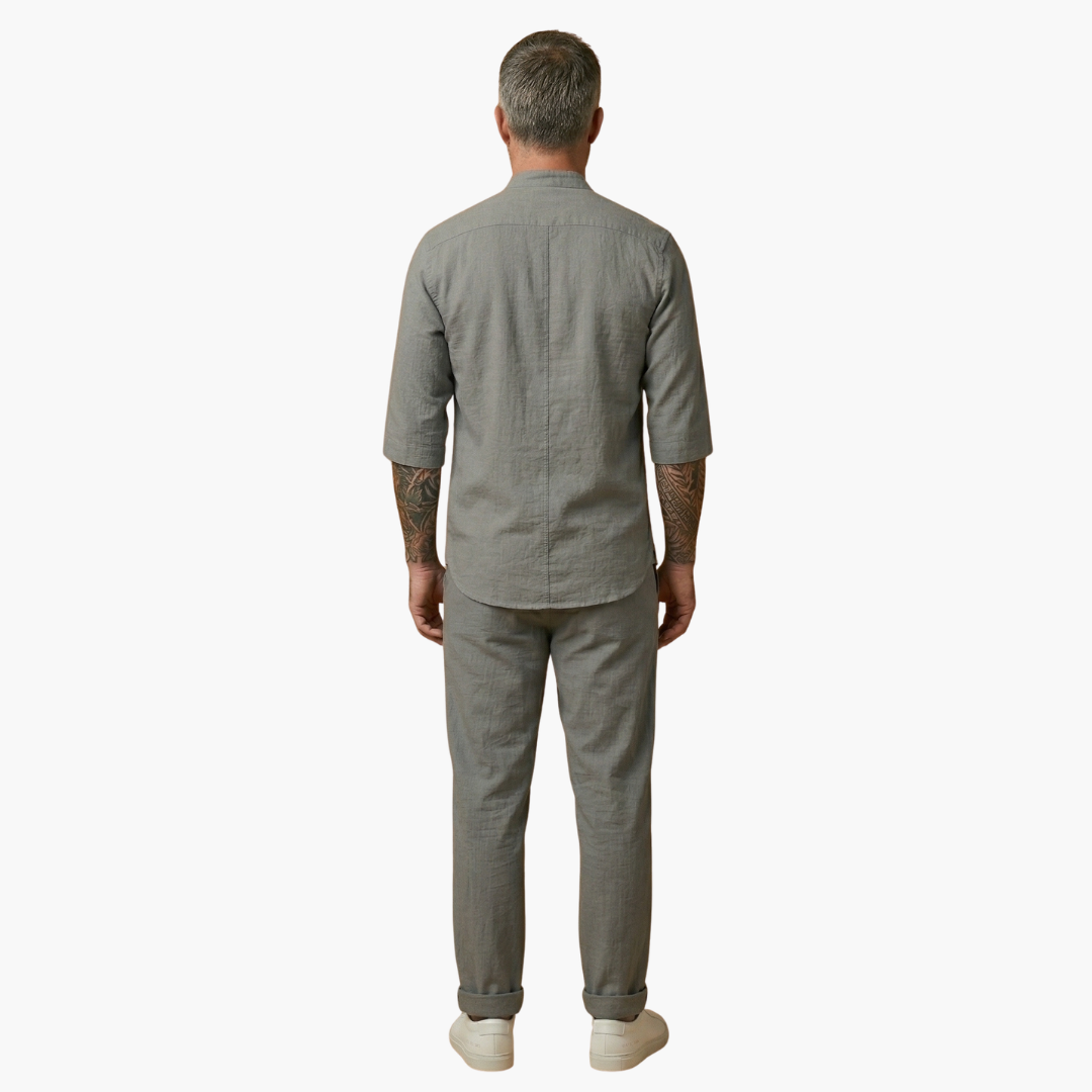 Derek | Men's Linen Two Piece Set with Stand Collar Shirt and Pants
