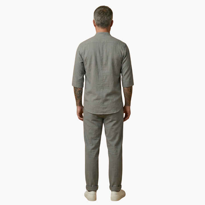 Derek | Men's Linen Two Piece Set with Stand Collar Shirt and Pants