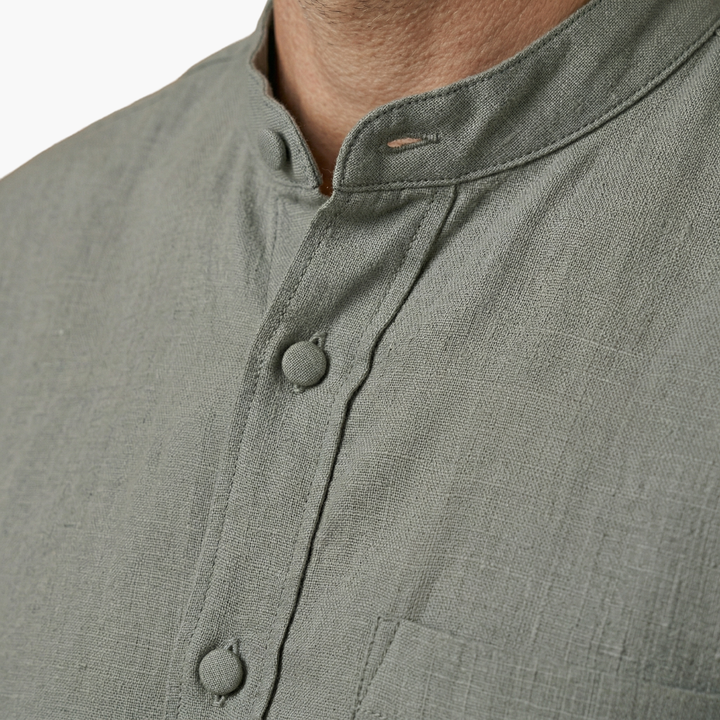 Derek | Men's Linen Two Piece Set with Stand Collar Shirt and Pants