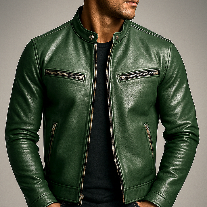 Men's vintage style zip jacket with stand collar and zipped pockets