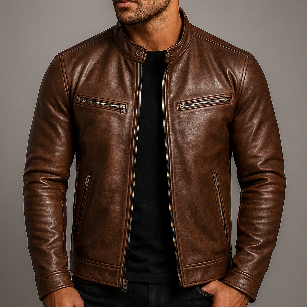 Men's vintage style zip jacket with stand collar and zipped pockets