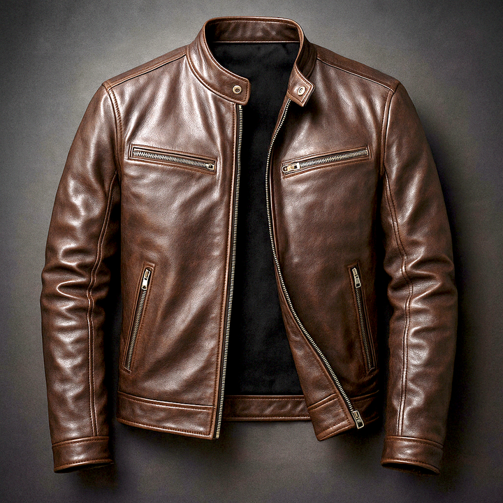 Men's vintage style zip jacket with stand collar and zipped pockets