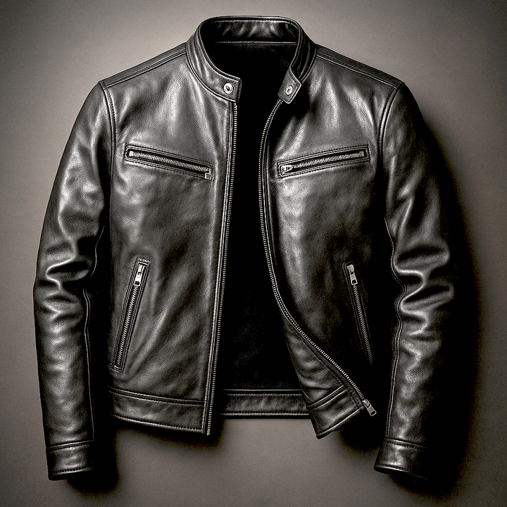 Men's vintage style zip jacket with stand collar and zipped pockets