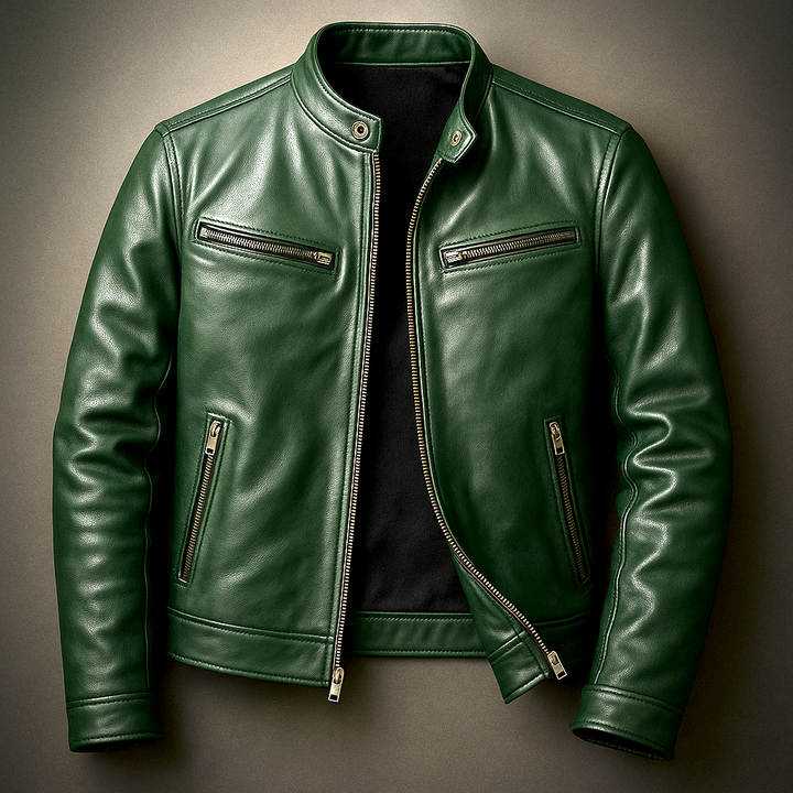 Men's vintage style zip jacket with stand collar and zipped pockets