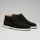 High-top loafer ankle boots with stitched vamp panels and flat light-coloured soles