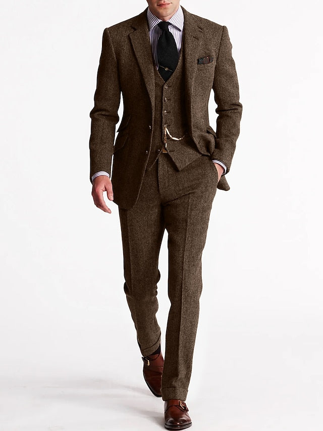 Men's three-piece suit with notched lapels