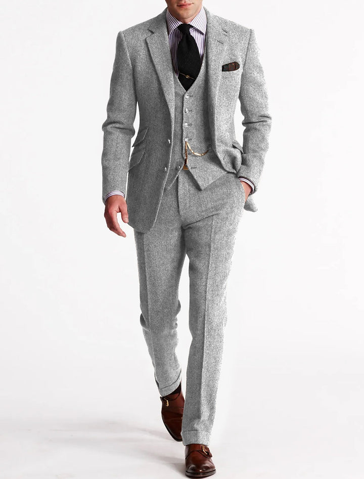 Men's three-piece suit with notched lapels