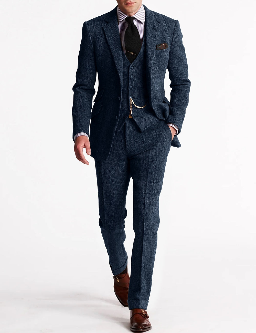Men's three-piece suit with notched lapels