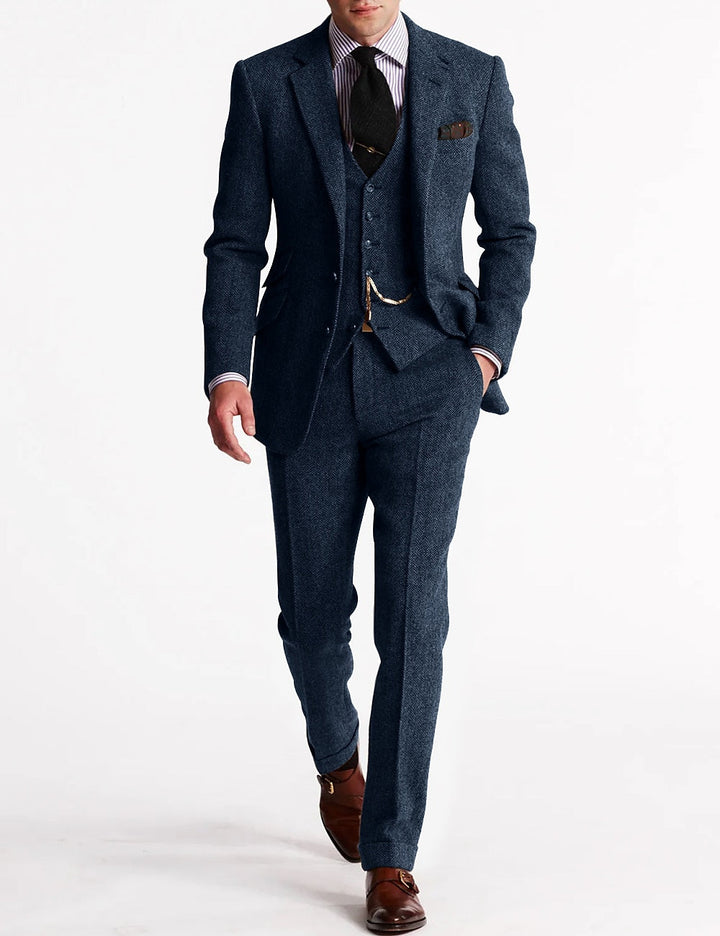 Men's three-piece suit with notched lapels