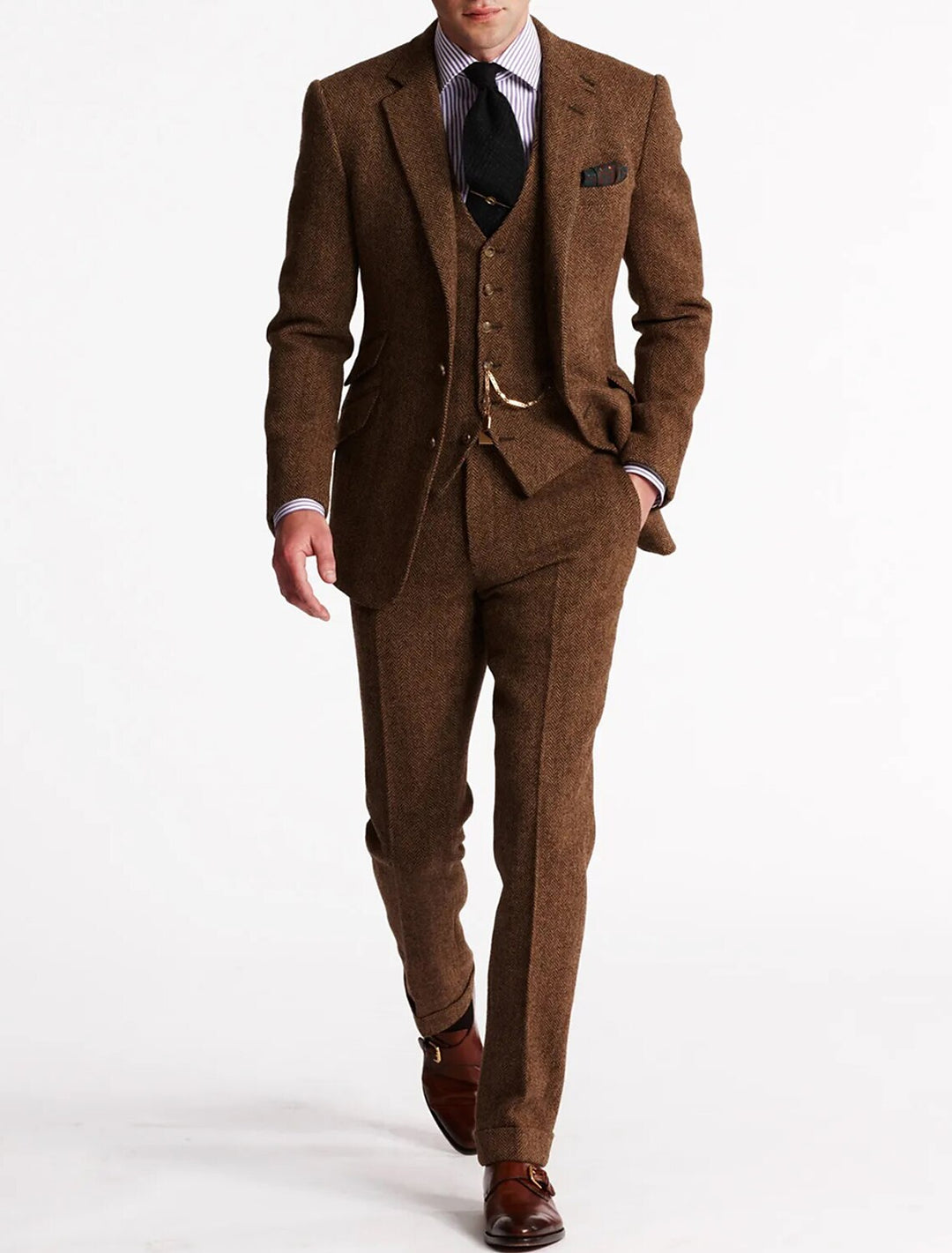 Men's three-piece suit with notched lapels