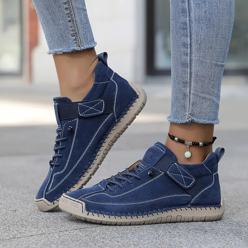 Women's beige lace-up high-top sneaker with padded ankle collar