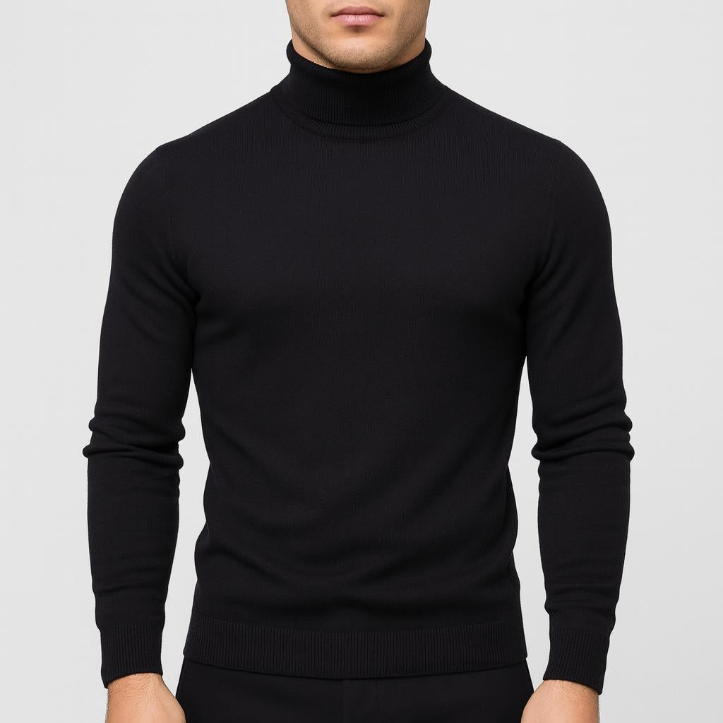 Men's fitted long-sleeve turtleneck jumper with ribbed trims