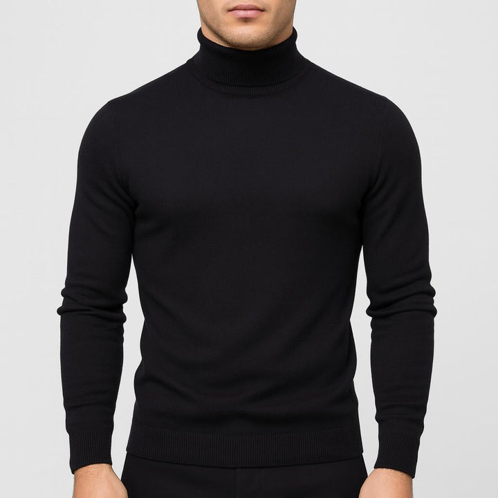 Men's fitted long-sleeve turtleneck jumper with ribbed trims
