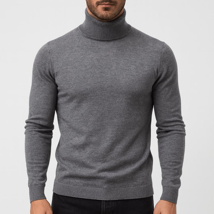 Men's fitted long-sleeve turtleneck jumper with ribbed trims