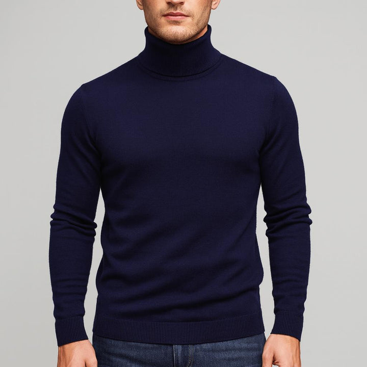 Men's fitted long-sleeve turtleneck jumper with ribbed trims