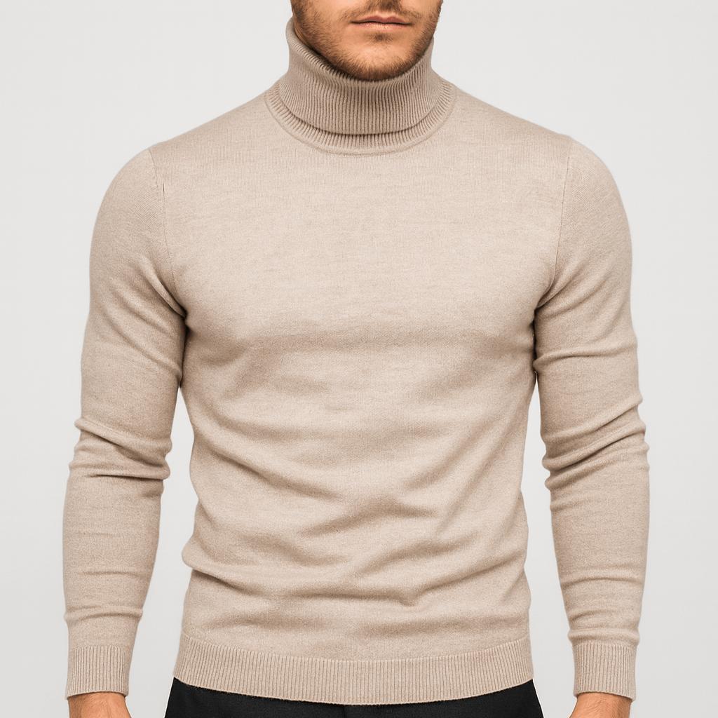 Men's fitted long-sleeve turtleneck jumper with ribbed trims