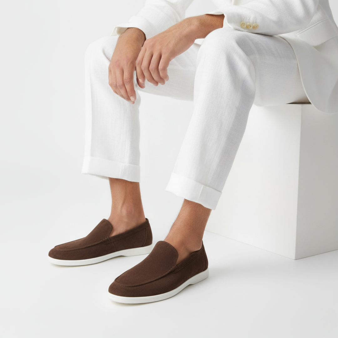 Men's slip-on loafer with moccasin stitching and contrast sole