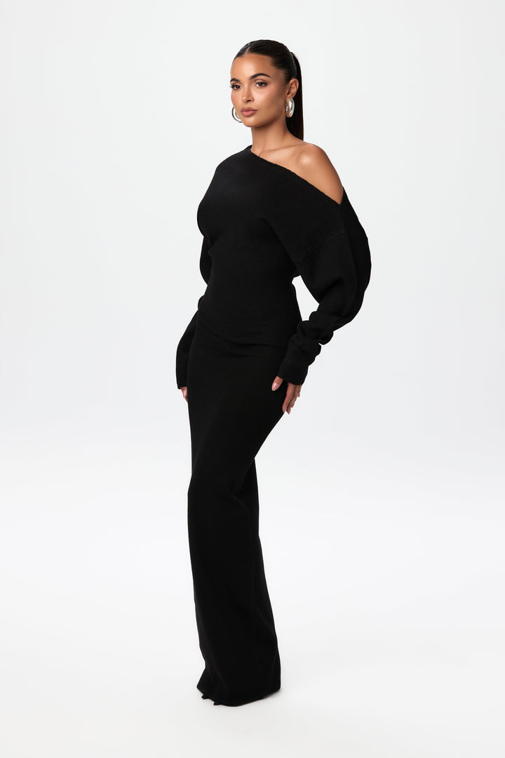 Women's off shoulder knitted maxi dress