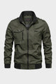 Men's long sleeve utility jacket with stand collar, zip front and multiple pockets