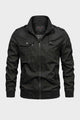 Men's long sleeve utility jacket with stand collar, zip front and multiple pockets