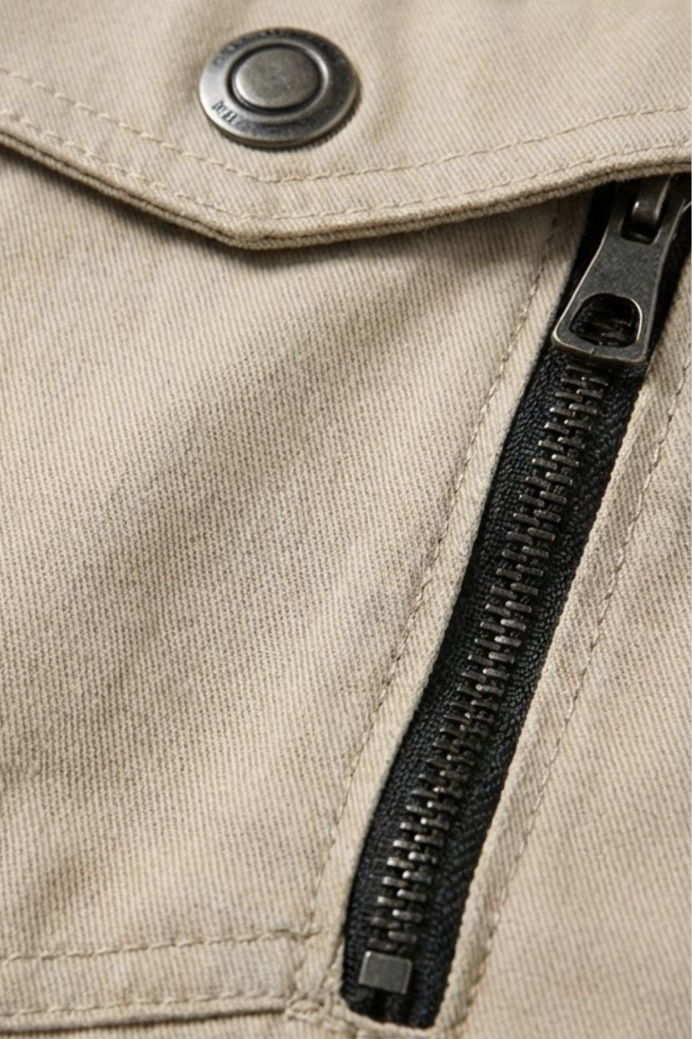 Men's long sleeve utility jacket with stand collar, zip front and multiple pockets